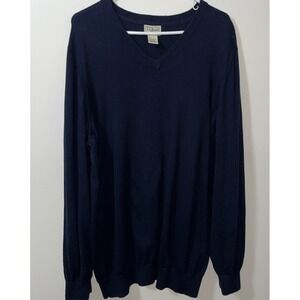 Vintage LL Bean Mens Sweater‎ XXL T BLUE Cotton Cashmere V Neck Preppy Sporty